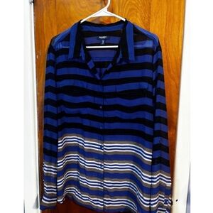 Old Navy Blue and Black Striped Button-Up Shirt